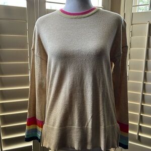 Cream Sweater with Rainbow Cuffs